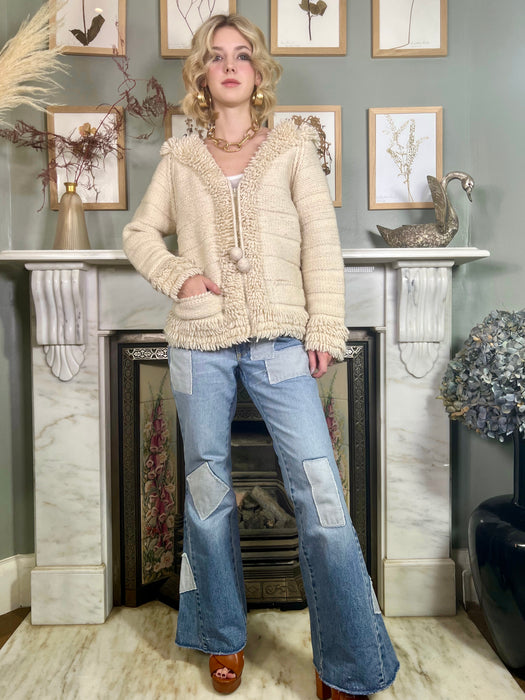 Jane, cream 70s zip up cardigan