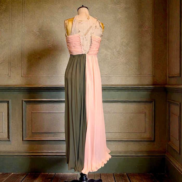 Bill Blass, 80s silk chiffon draped dress