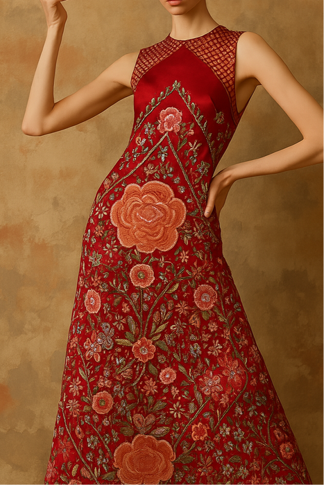Blythe, reworked 40s embroidered silk piano shawl dress