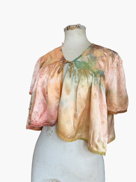 Kaz, 30s hand dyed silk and lace rainbow bolero with necktie