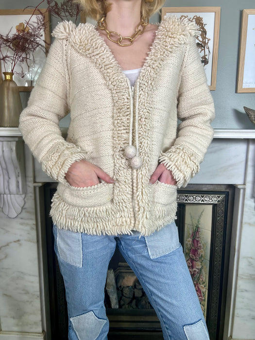 Jane, cream 70s zip up cardigan