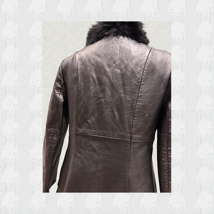 Ali, 70s original black leather and faux fur buckle coat