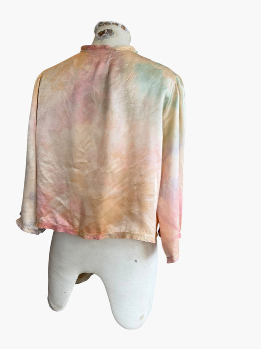 Kaz, hand dyed 30s silk and lace bolero with necktie and side pocket