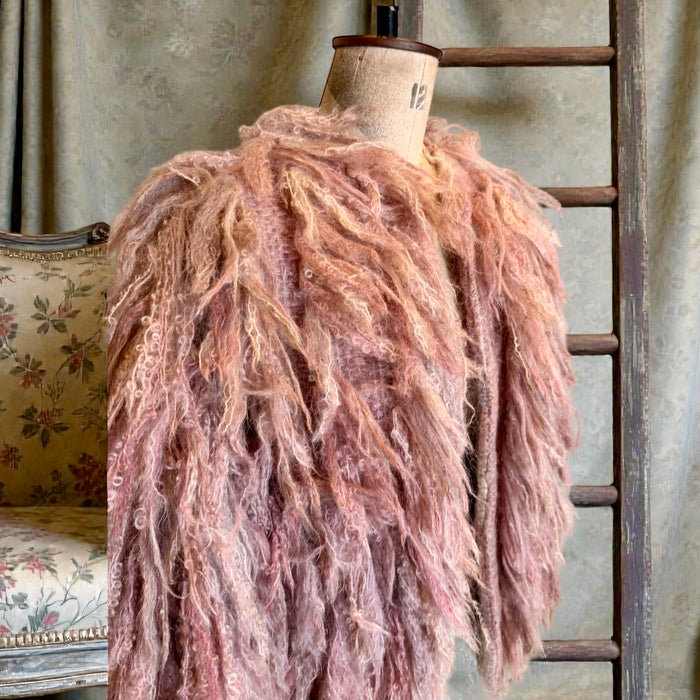Noble, 70s shaggy pink fringed coat