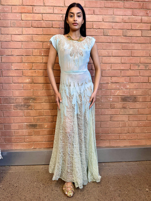 Jordan, 30s pale blue lace and rhinestone dress