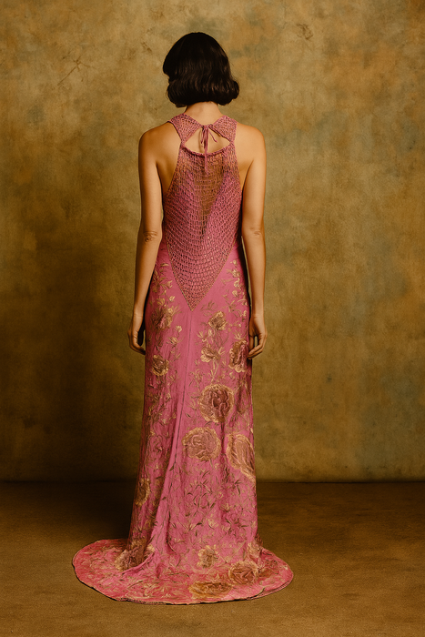 Magnolia, reworked 40s floral embroidered piano shawl dress