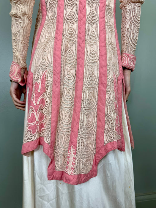 Basma, 20s pink and cream cotton ribbon work jacket