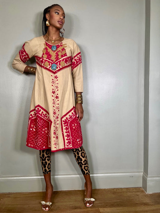 Kasia, 70s cotton beaded dress