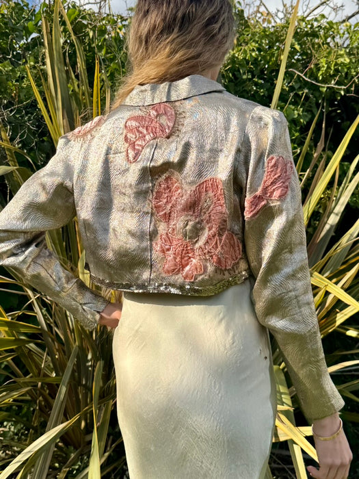 Cassius, 20s silver lamé jacket with pink velour appliqués