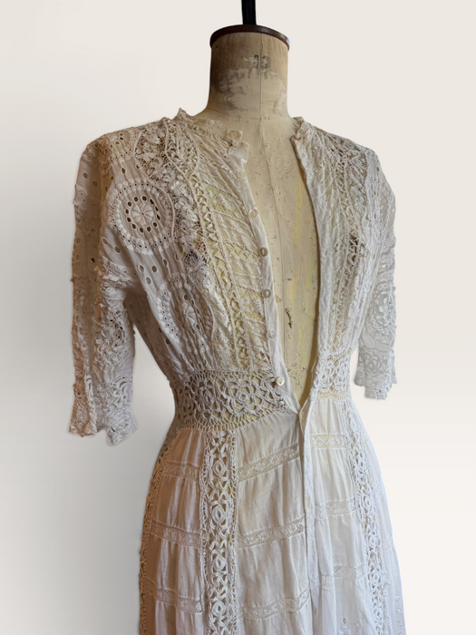 Adina, Edwardian white lace and eyelet long dress