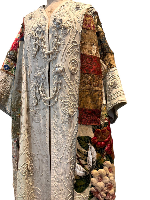 Traina, reworked Museum worthy Victorian, patchwork coat with original gold buttons