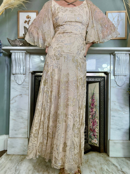 Safia, 70s cream chiffon sparkly dress