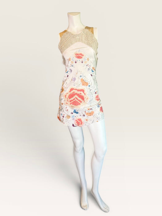 Diana, reworked short 40s silk embroidered piano shawl dress