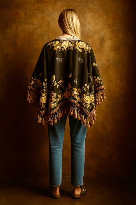 Madeline, 19th C embroidered cape with lace collar