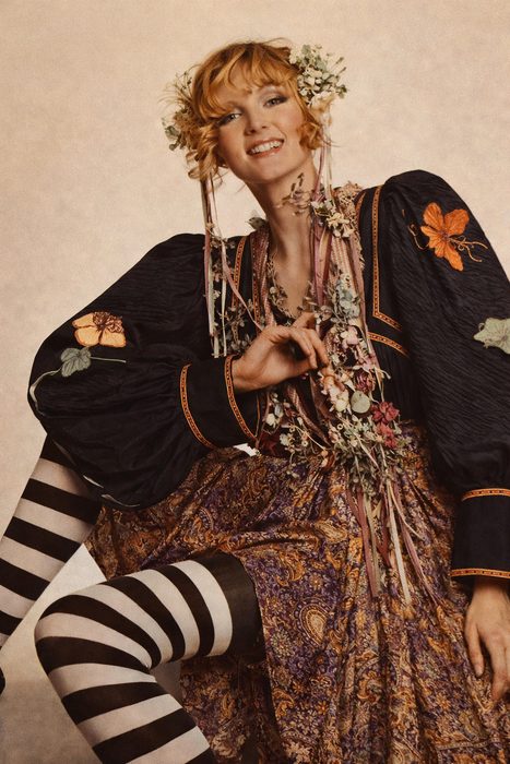 Bill Gibb, 70s jacket embroidered jacket and reversible metallic skirt