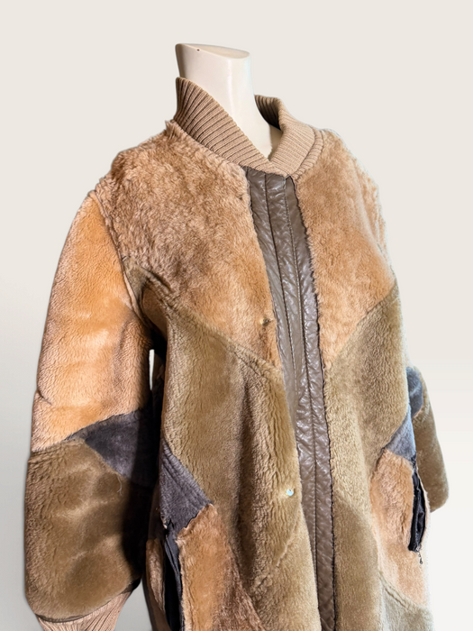 Tilly, 1980s reversible sheepskin and suede patchwork coat