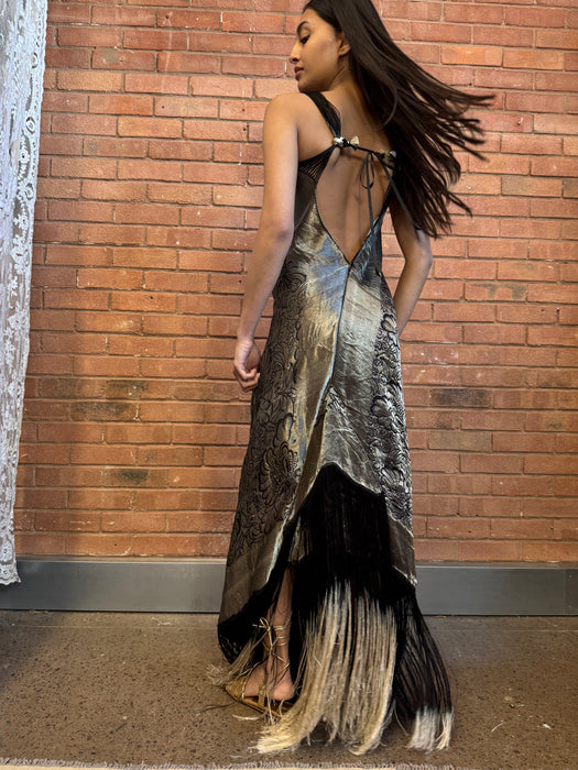 Heron, 20s lamé ombré fringed dress