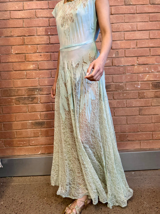 Jordan, 30s pale blue lace and rhinestone dress