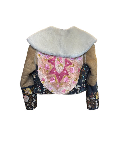 Paula, 80s sheepskin double breasted embroidered jacket