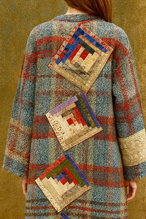 Moderna, 70s check blanket coat with Victorian patchwork design