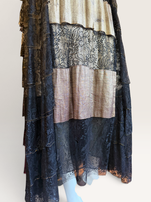Fay, reworked 1930s gold and black lace tiered dress