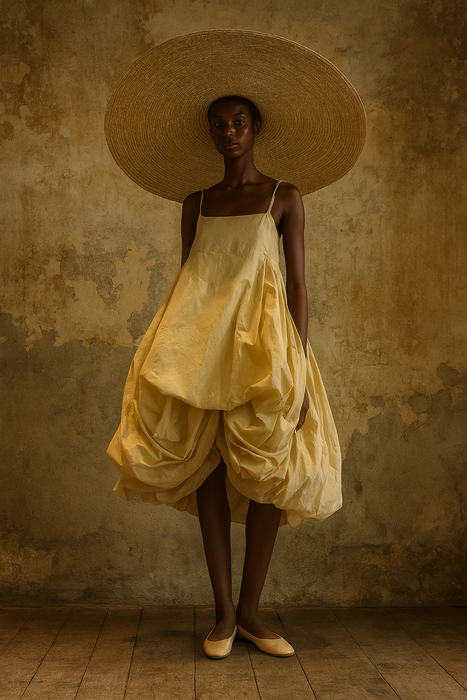 Norma, reworked silk parachute draped dress