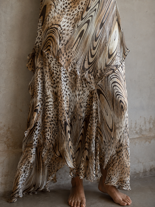 Ranah, 90s bias cut animal print asymmetric chiffon dress