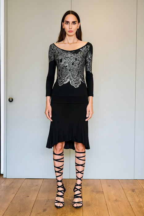 Buddhist Punk, 90s jersey beaded asymmetrical dress