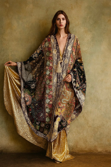 Thea, patchwork 19thC embroidered cape