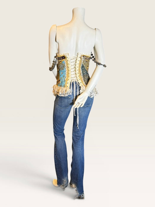 Papal, Edwardian ecclesiastical embroidered corset with lace and antique shoulder beads