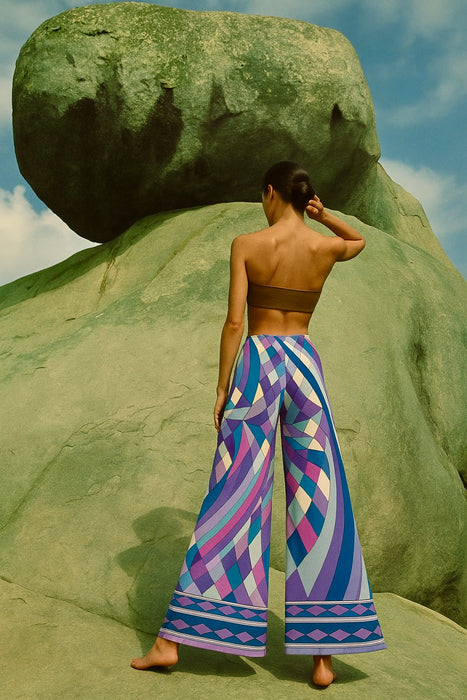 Leonard, 70s silk jersey flare long trousers