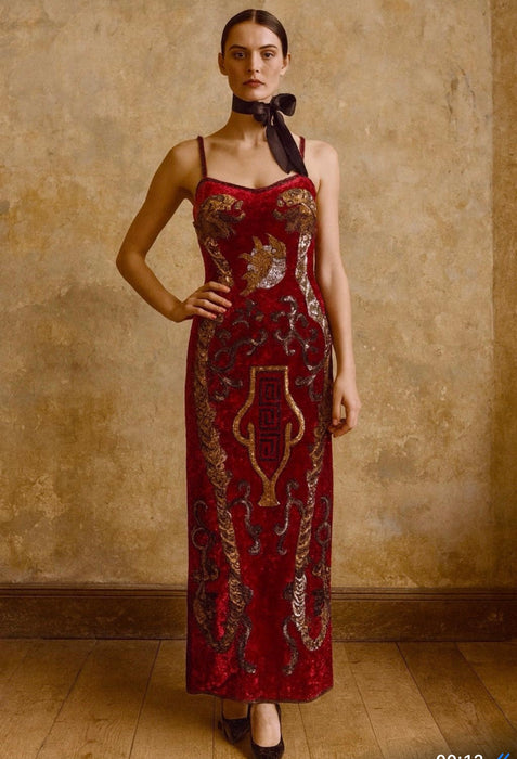 Amore, original 30s museum worthy, velour Oriental beaded dress