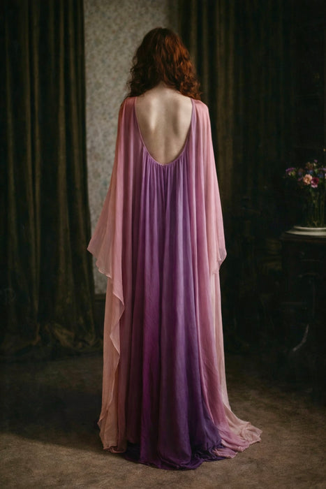 Yuki, for Rembrandt, 70s chiffon ombré antique pink dress
