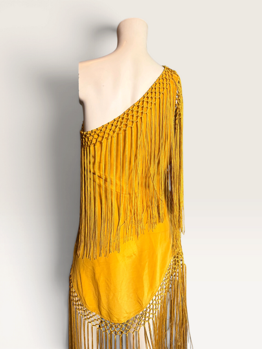 Magnolia, vintage floral silk embroidered piano shawl fringed, draped dress