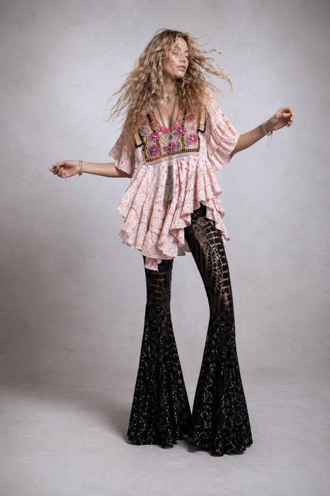 Blaze, 1940s floral cotton tunic with antique Indian embroidery