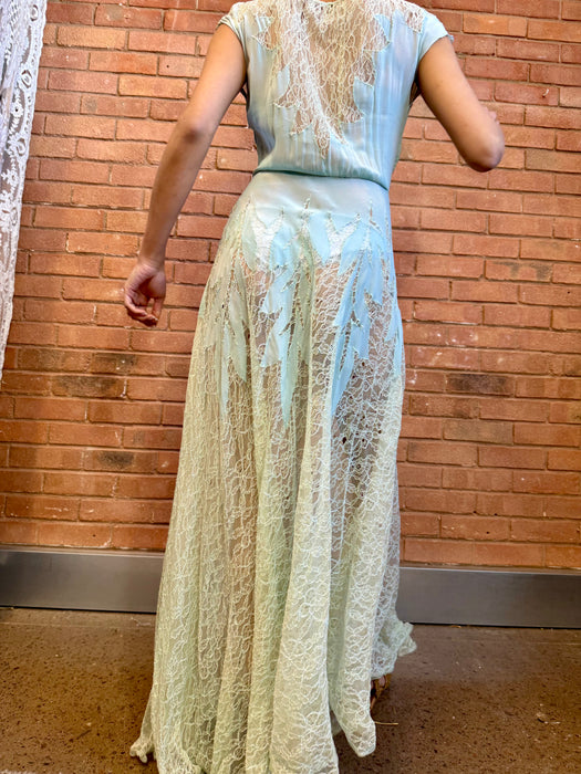 Jordan, 30s pale blue lace and rhinestone dress