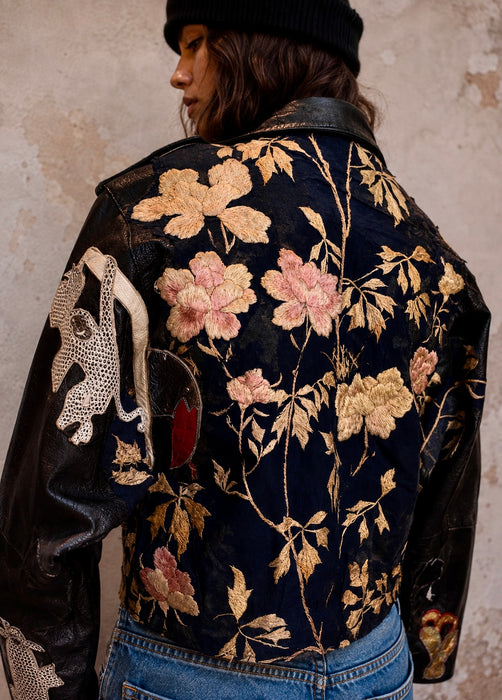 Omega, reworked 70s embroidered biker jacket