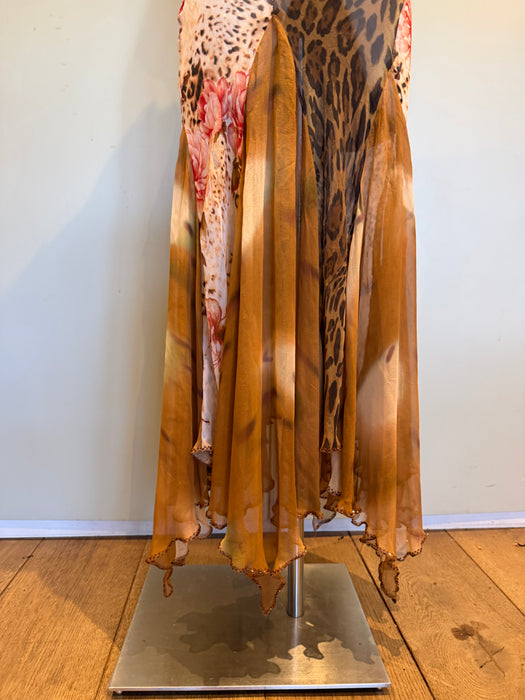 Dorsey, 90s mixed print bias cut dress with handkerchief hemline