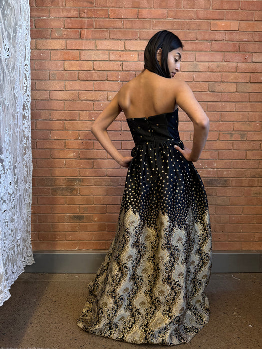 Alice, Y2K silk jacquard black and gold dress