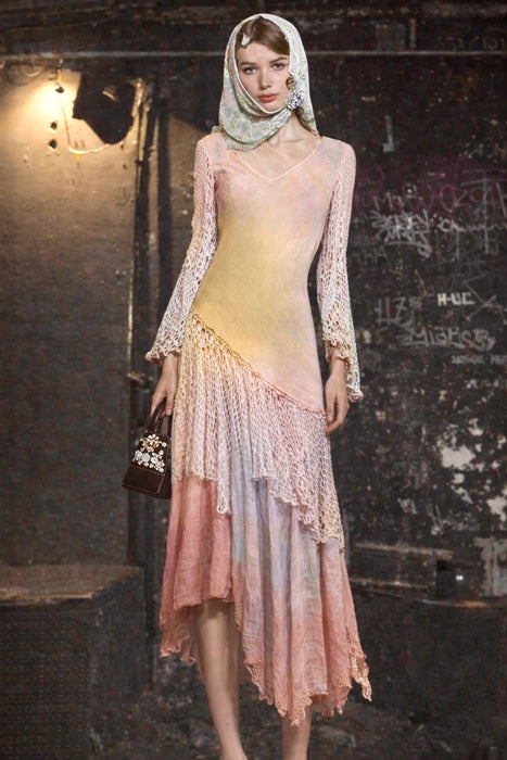 Tommy, vintage  handmade crochet and cotton muslin asymmetric dress