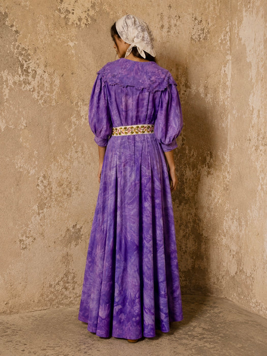 Hyacinth, 30s hand dyed silk robe with Edwardian ribbon florals