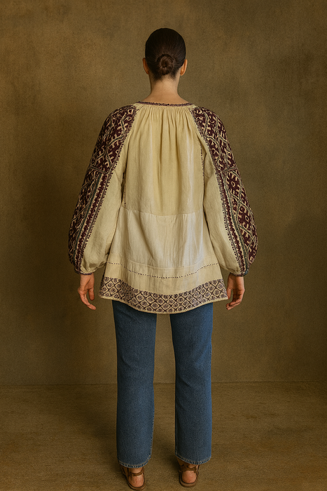 Shoala, 40s cotton embroidered and beaded blouse