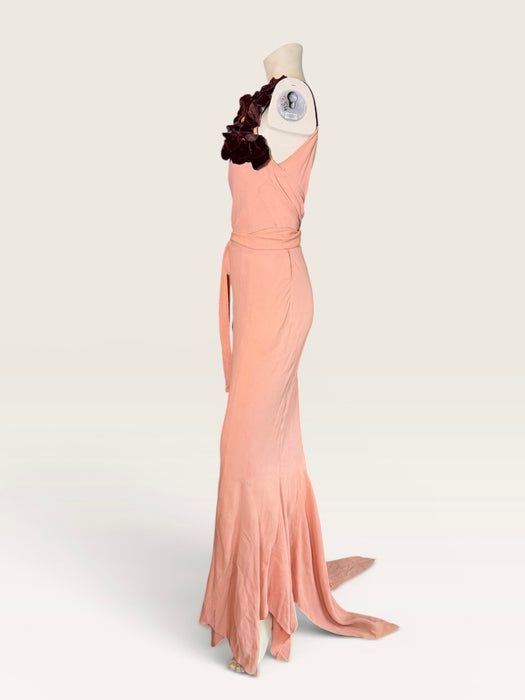 Dahlia, original 1930s silk crepe bias cut dress with velvet florals