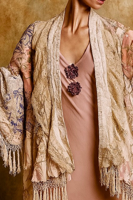 Shakes, 40s patchwork fringed cape with tassel tie