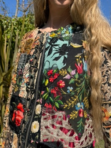 Didier, reversible 60s zip up coat with patchwork design