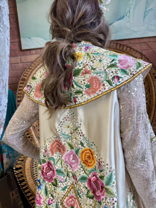 Sabrina, 30s silk floral embroidered and sequins cape