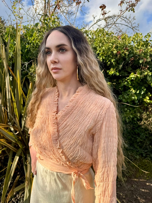 Adina, 30s smocked silk chiffon wrap over jacket