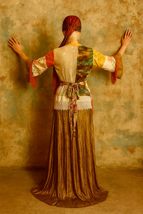 Mandy, reworked patchwork vintage blouse with angel sleeves