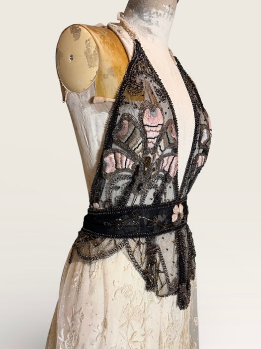 August, reworked Victorian French lace and 20s beaded dress