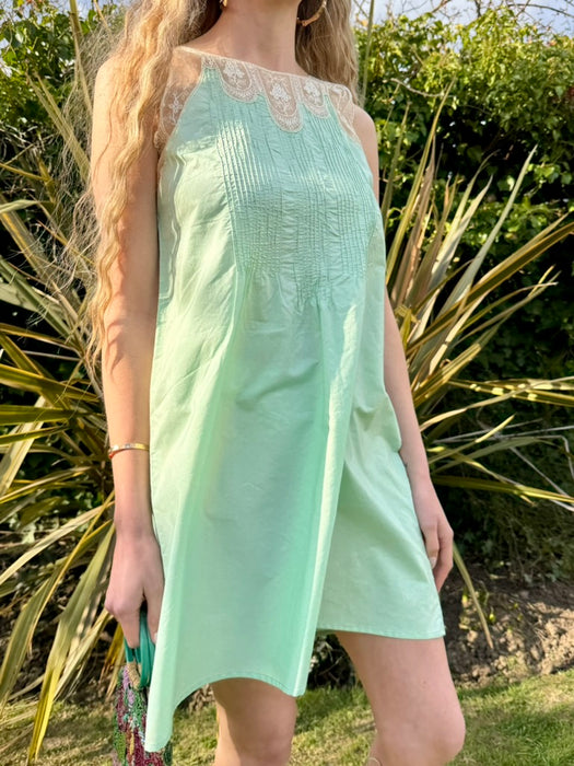 Lidia, 30s aqua green cotton and lace dress